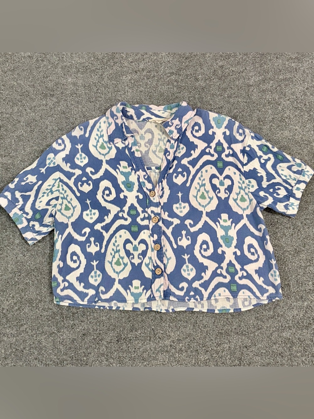 Christian Siriano Blue and White Ikat Top